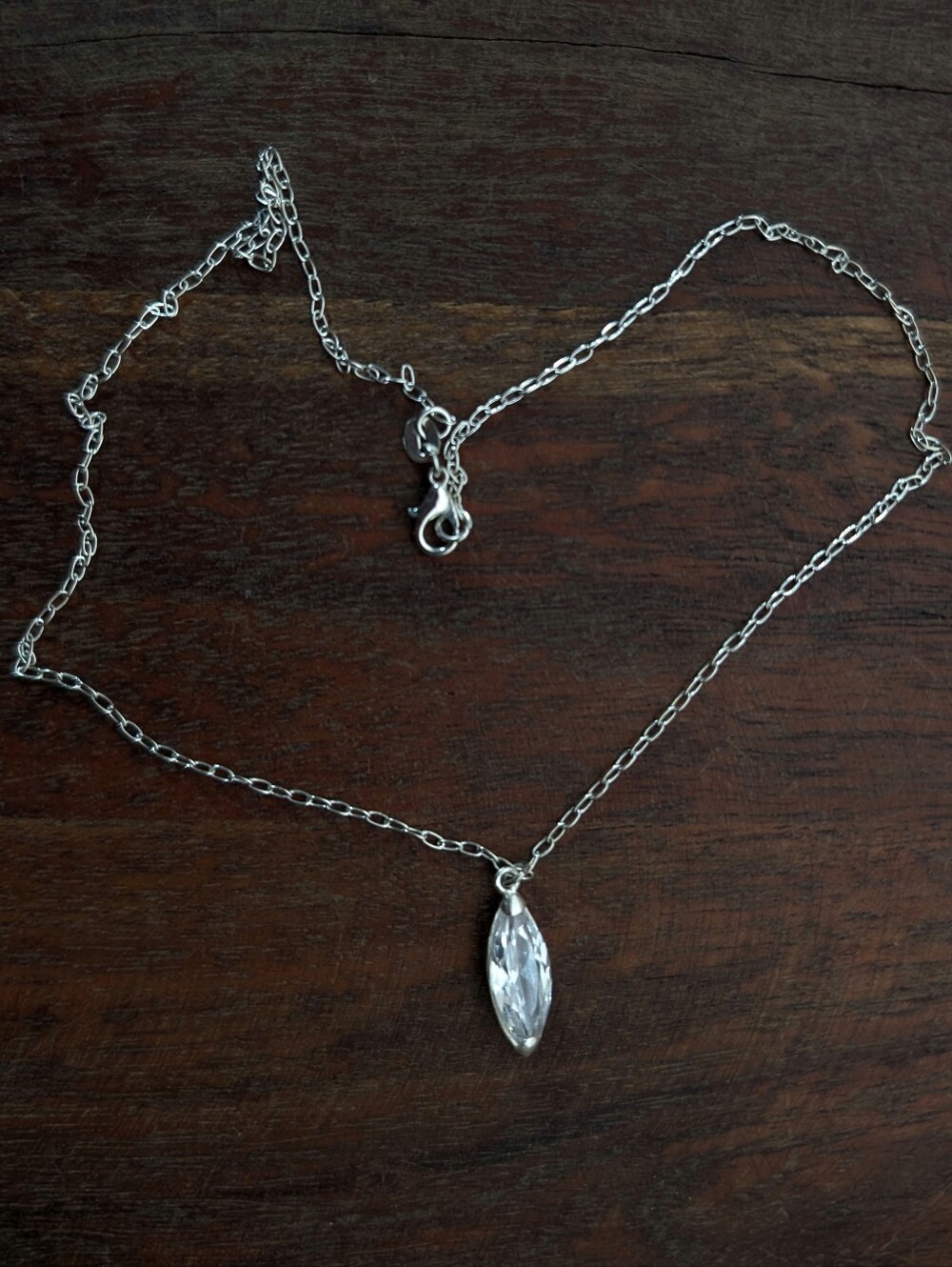 Sterling Silver Marquise Pendant Necklace 16” Dainty Ethereal